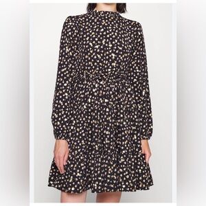 Bloomingdale’s Molly Bracken Black Floral Gold Foil Long Sleeve Dress